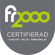 Logo FR2000 Kvalitets-, Miljö- och Arbetsmiljöcertifierad.