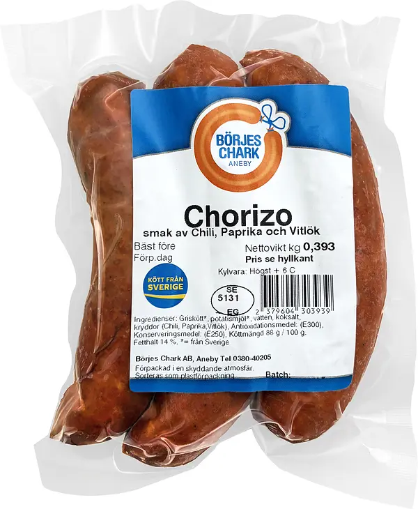 Chorizokorv tjock 3 st vac Börjes Chark - bild 1