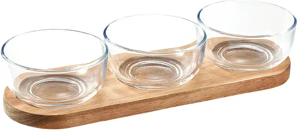Uri Serveringsset 3 glas FSC träbricka Dorre - bild 1