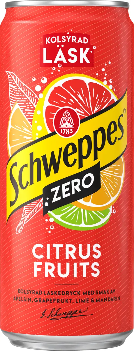 Schweppes Citrus Fruits Zero 33 cl Sleek burk