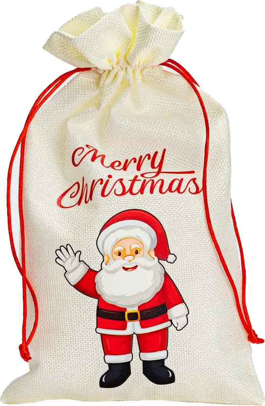 Julsäck Vit Tomte Merry Christmas 17x30 cm med rött snöre - bild 1