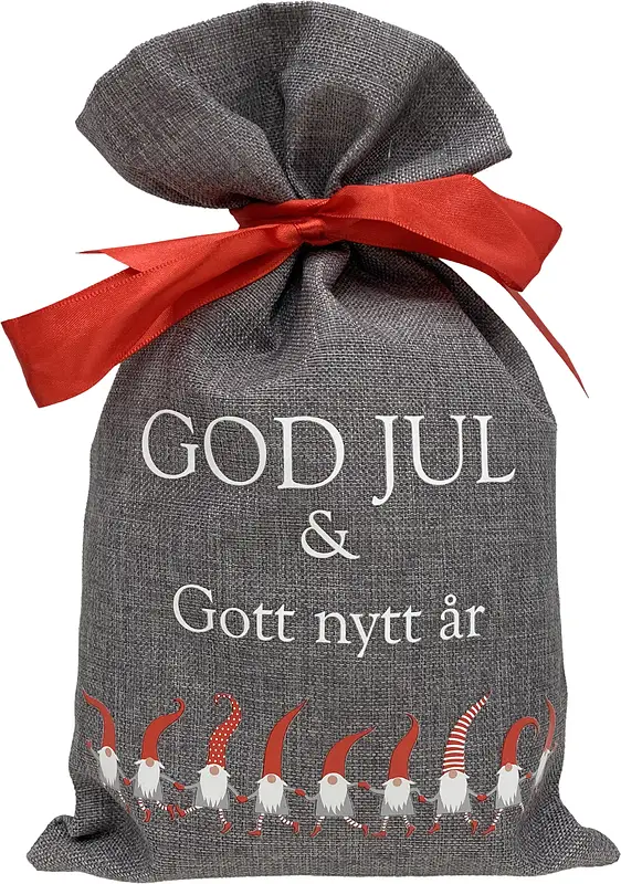 Julsäck Mörkgrå Tomtedans 19x32 cm med rött band - bild 1