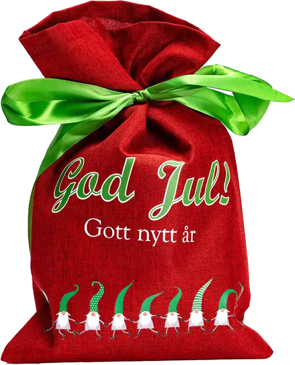 Julsäck Röd Tomtedans M 25x40 cm med grönt band - bild 1