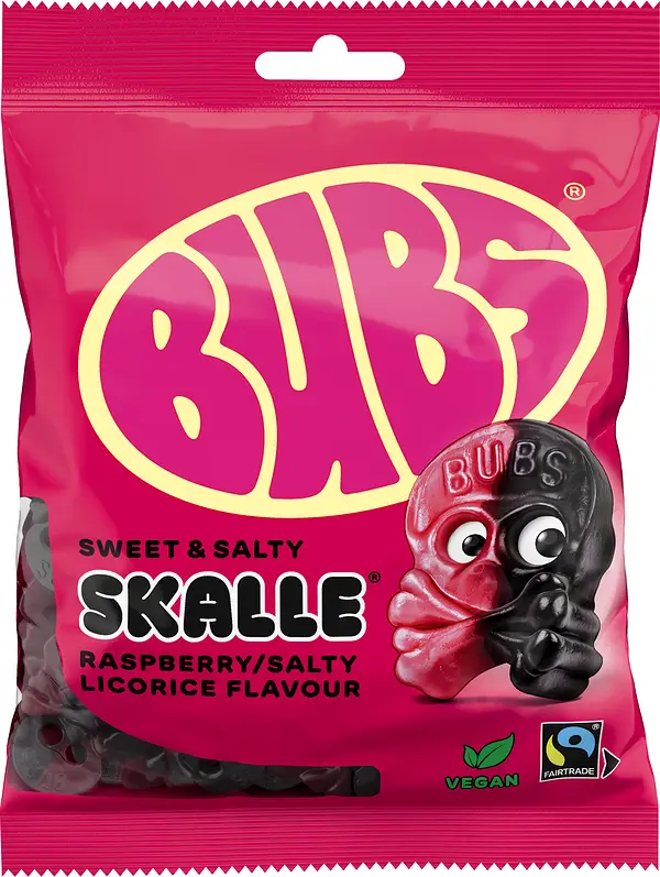 Bubs Sweet & Salty SKALLE Raspberry Salty Licorice påse - bild 1