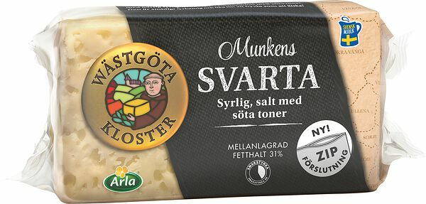 Wästgöta Kloster Munkens Svarta ost 31% bit 500 g Arla® - bild 1