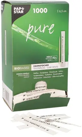 Tandpetare Trä runda 6,5 cm styckförpackade "pure" Papstar - bild 1