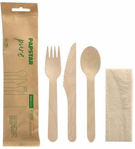 Bestickpaket med sked Trä 160 mm "pure" Papstar - bild 1