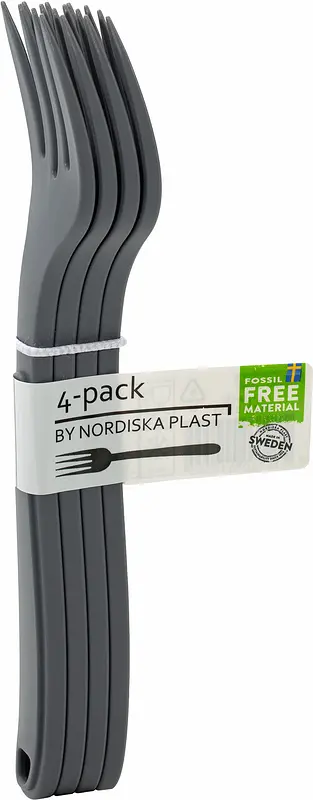 Flergångsbestick Gaffel 4-pack Grå Nordiska plast - bild 1