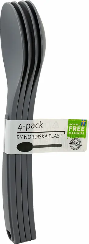Flergångsbestick Sked 4-pack Grå Nordiska plast - bild 1