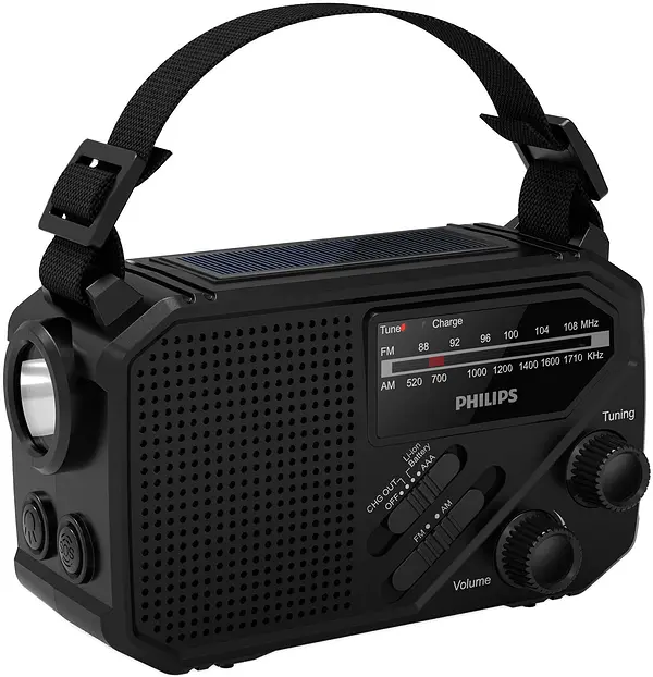 Vevradio FM AM Solcell Ficklampa TAR1609/00 Svart Philips - bild 1