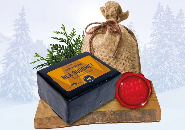 Julost Blå Gourmet i Julsäck God Jul jutesäck matgåva