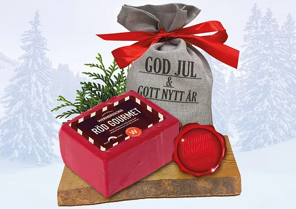 Julost Röd Gourmet i Julsäck God Jul Grå matgåva