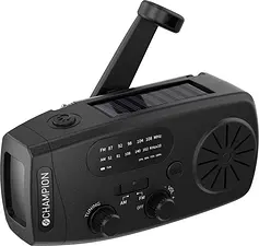 Vevradio med ficklampa och solcell Svart Champion