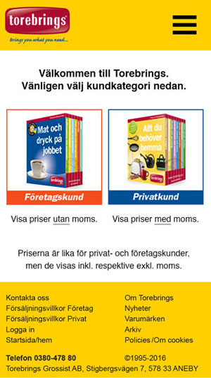 Mobil hemsida Torebrings Grossist AB
