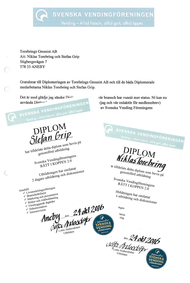 R&auml;tt i Koppen 2.0 Torebrings Grossist AB Svensk Vending